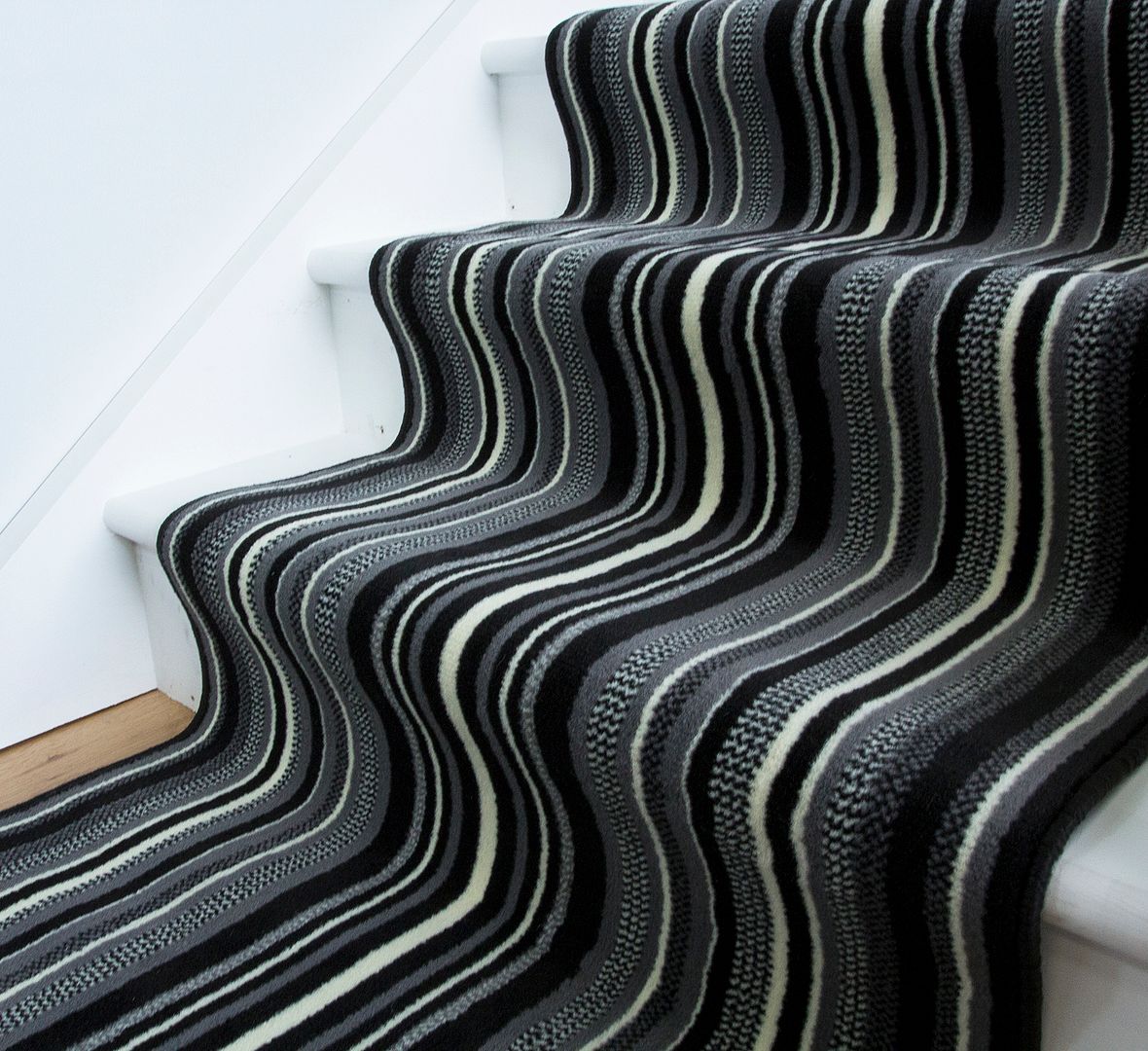 Black Off White Striped Cut to Any Length Per Metre Stair Carpet Hall